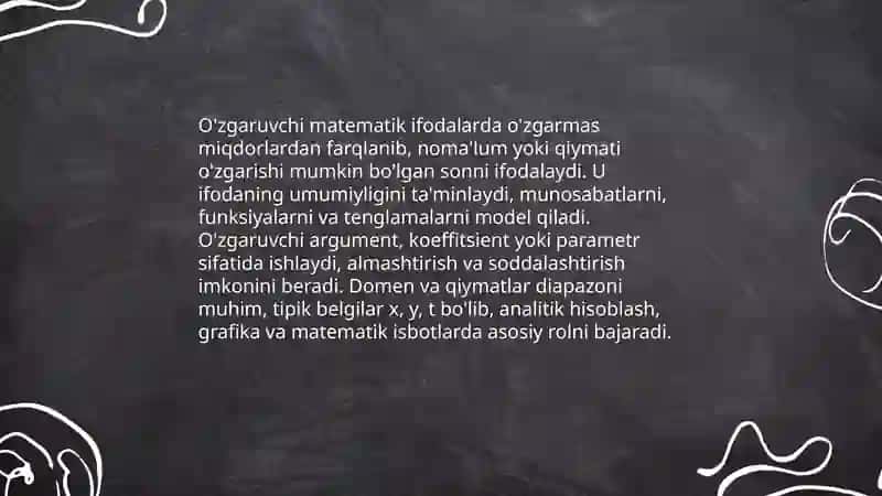 O'zgaruvchi va o'zgarmas miqdorlar 4