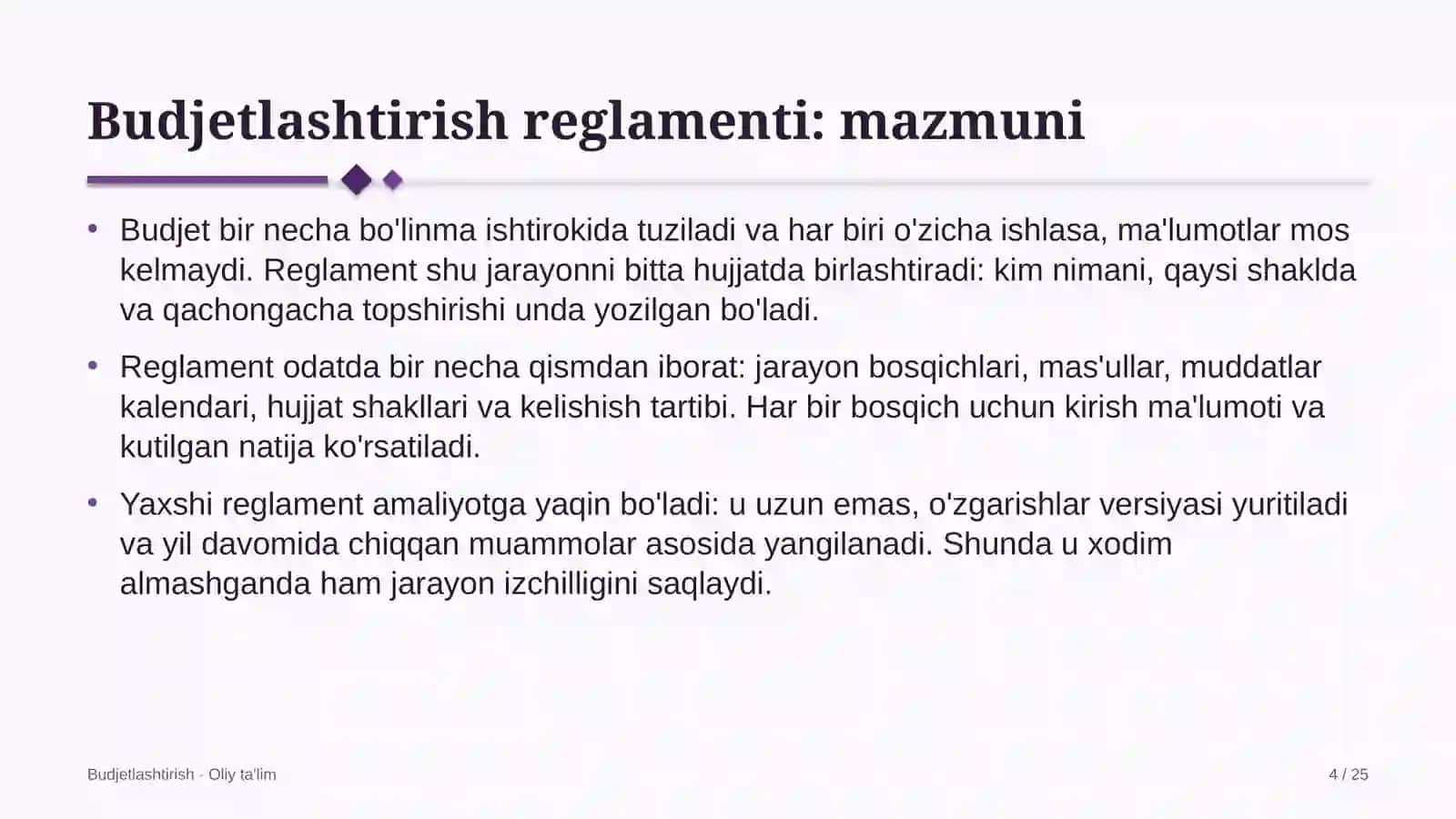 Davlat qo'riqxonalarida budjetlashtirish reglamentini ishlab chiqish 4