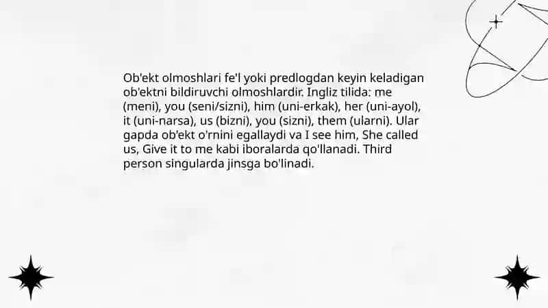 "Olmoshlar" ingliz tilidagi olmoshlar mavzusini 4