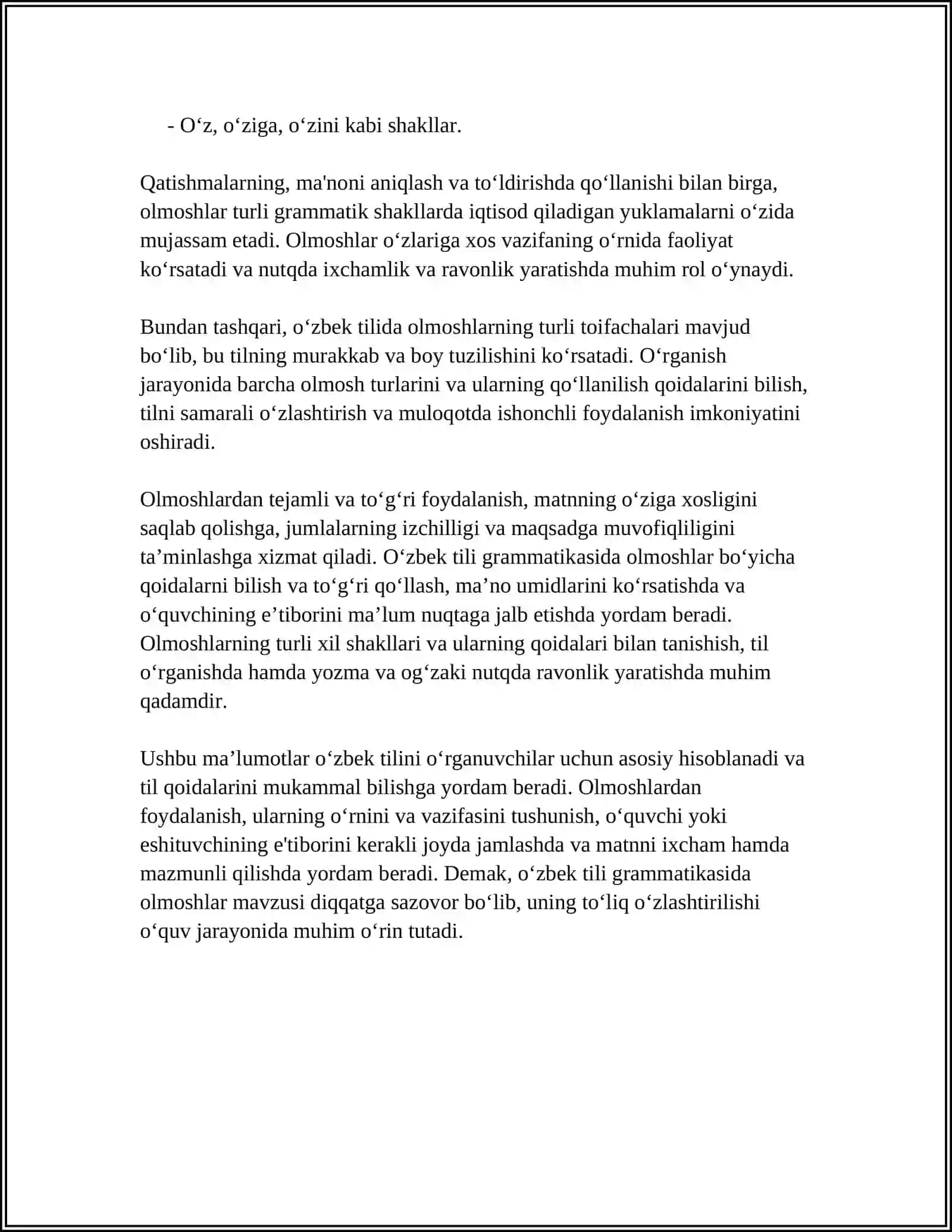 ARAB TILIDA KOʻRSATISH OLMOSHLARI MAVZUSIGA OID MASHQLAR ISHLASH 4