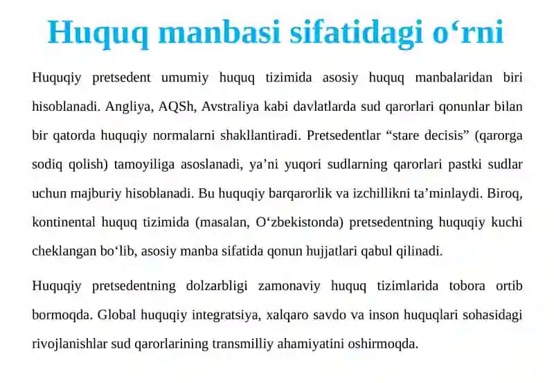 Huquqiy pretsedenttushunchasi, turlari 4