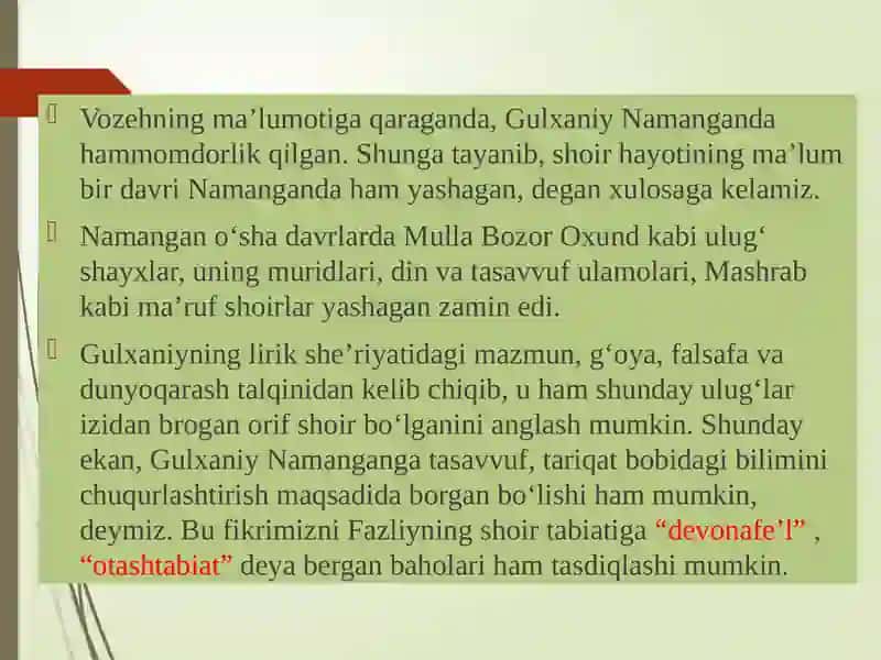 Gulxaniy hayoti va ijodi 4