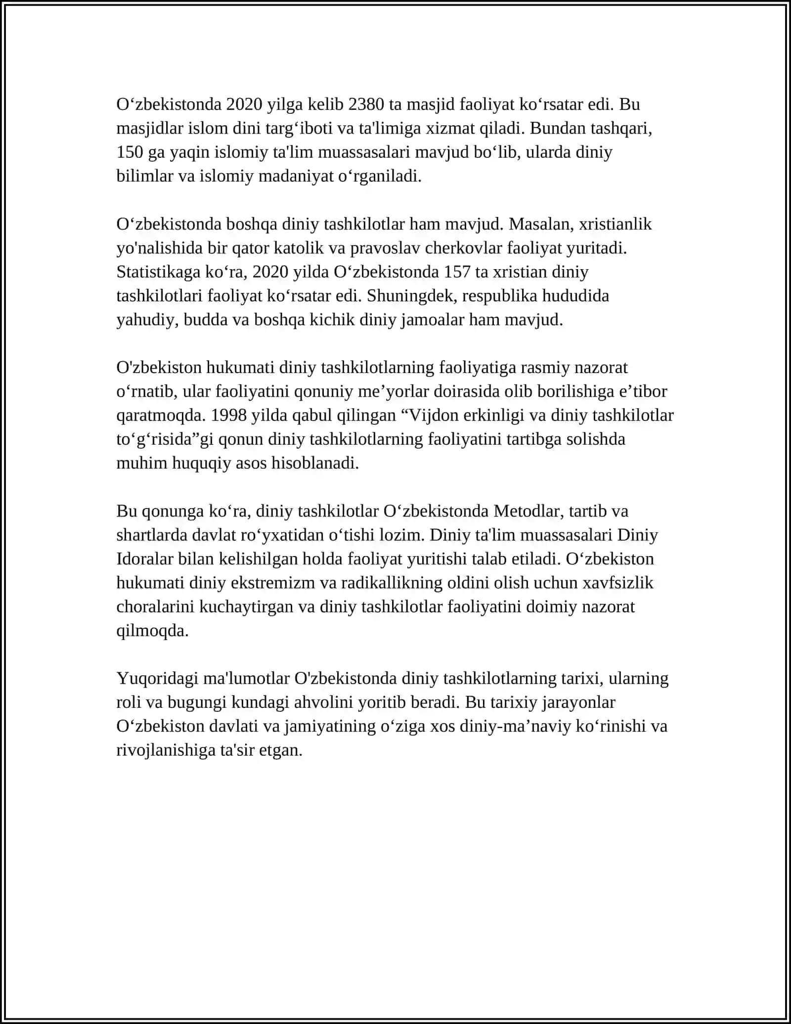 Oʻzbekistonda diniy tashkilotlar va konfessiyalar faoliyati dinamikasi 4