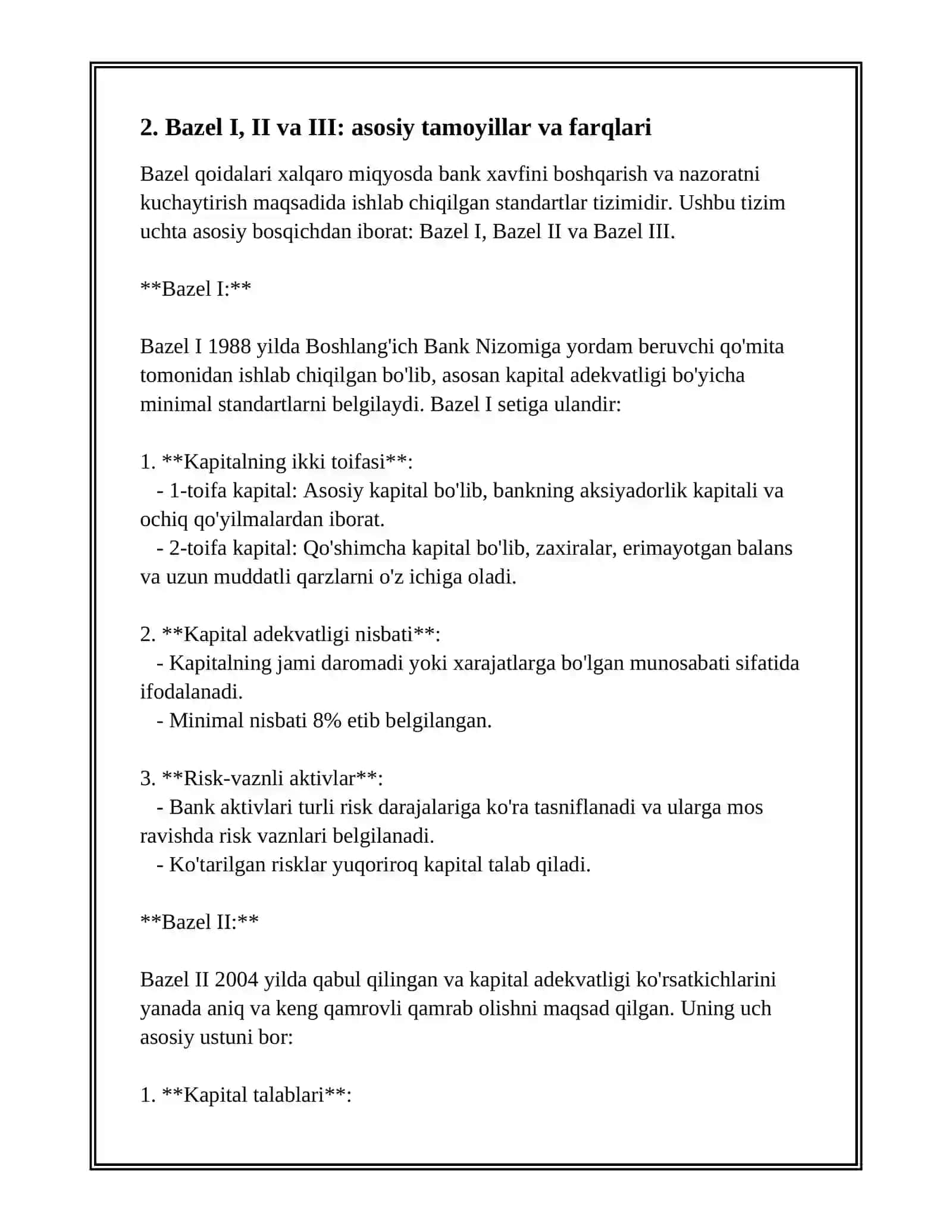 BANK TIZIMIDA XALQARO STANDARTLAR HAMDA BAZEL NORMALARI 4