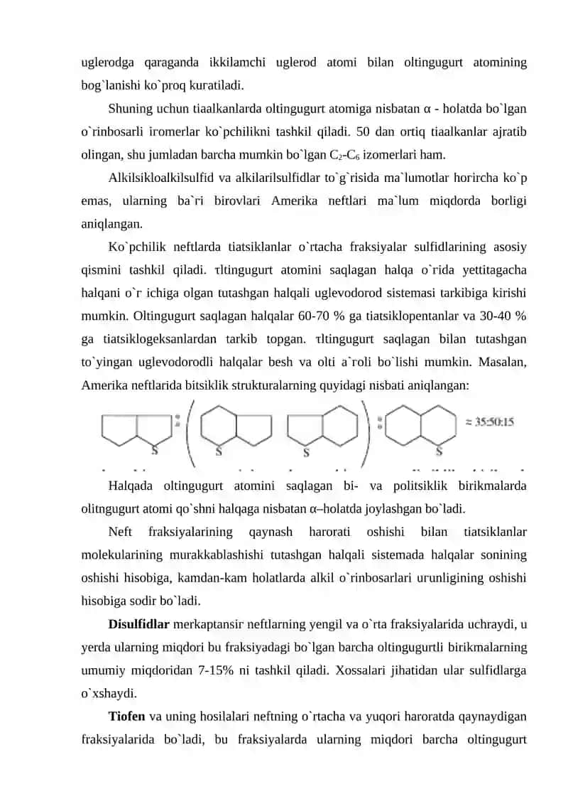 Neftning oltingugurt va azot saqlagan birikmalari 4