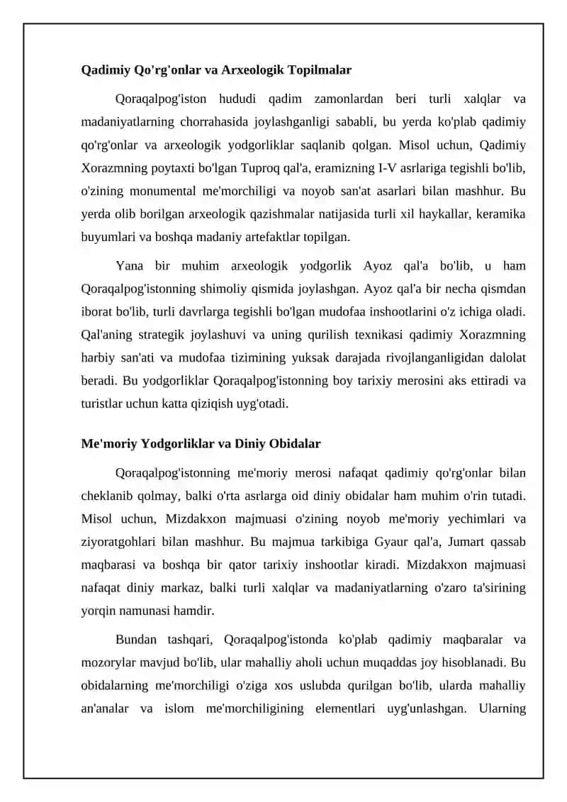 Qoraqalpoğiston Respublikasi turistik joylari haqida 4