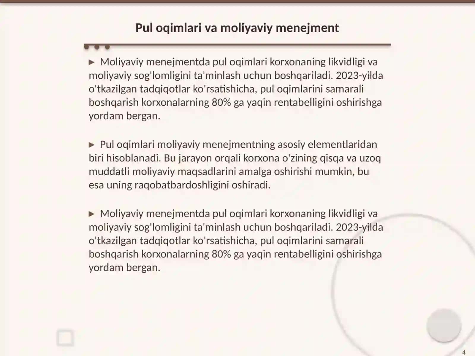 Pul oqimlarining modellari va xalqaro amaliyot mavzusida 4