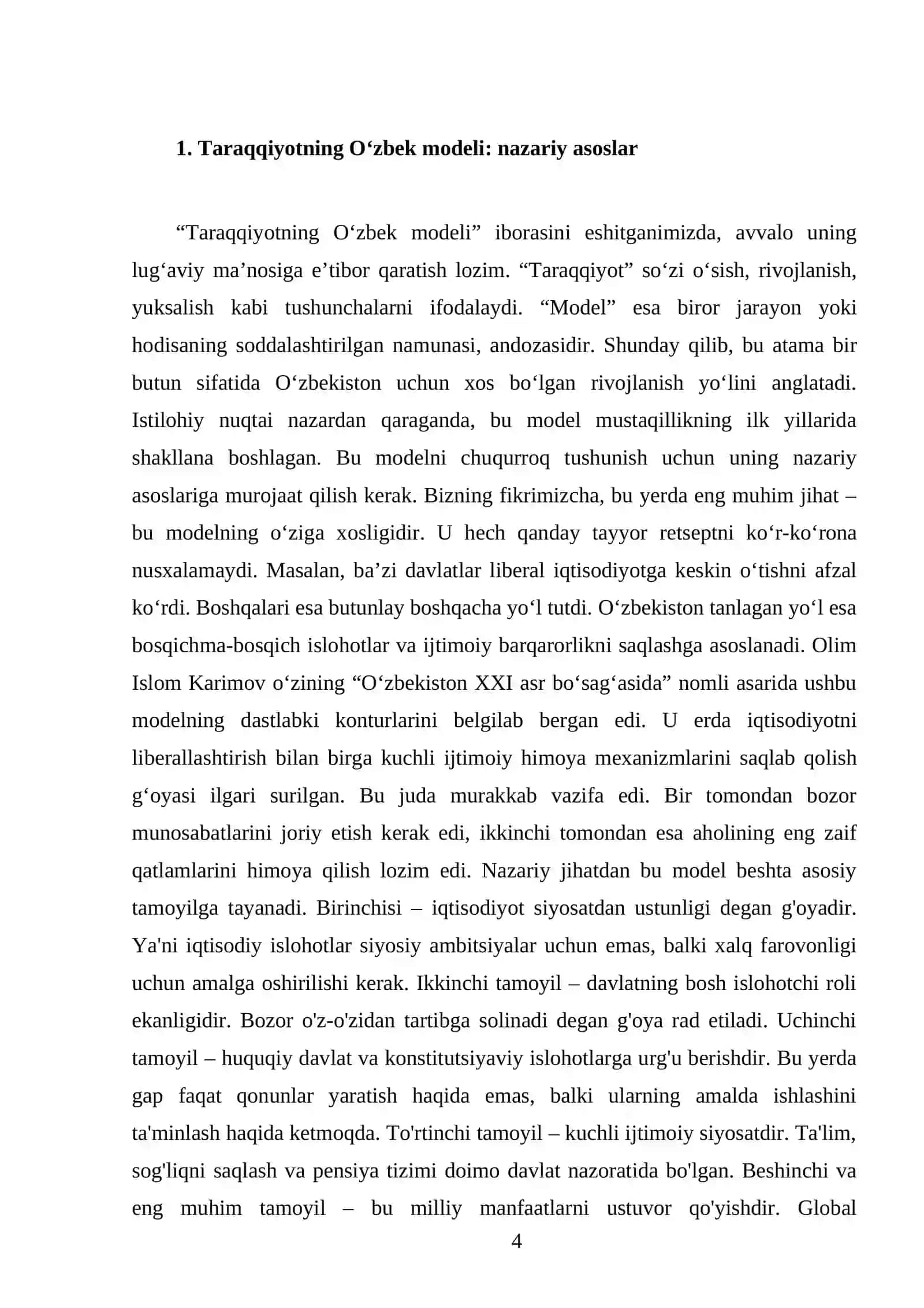 Taraqqiyotning O‘zbek modeli 4