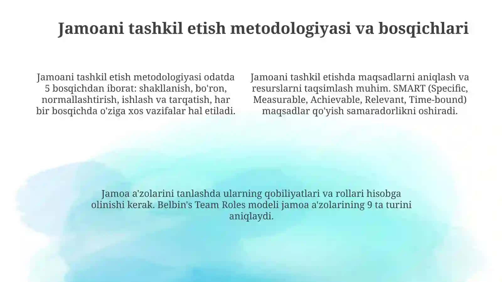 Jamoahaqida umumiy tushuncha. Jamoa ni tashkil etish metodikasi 4