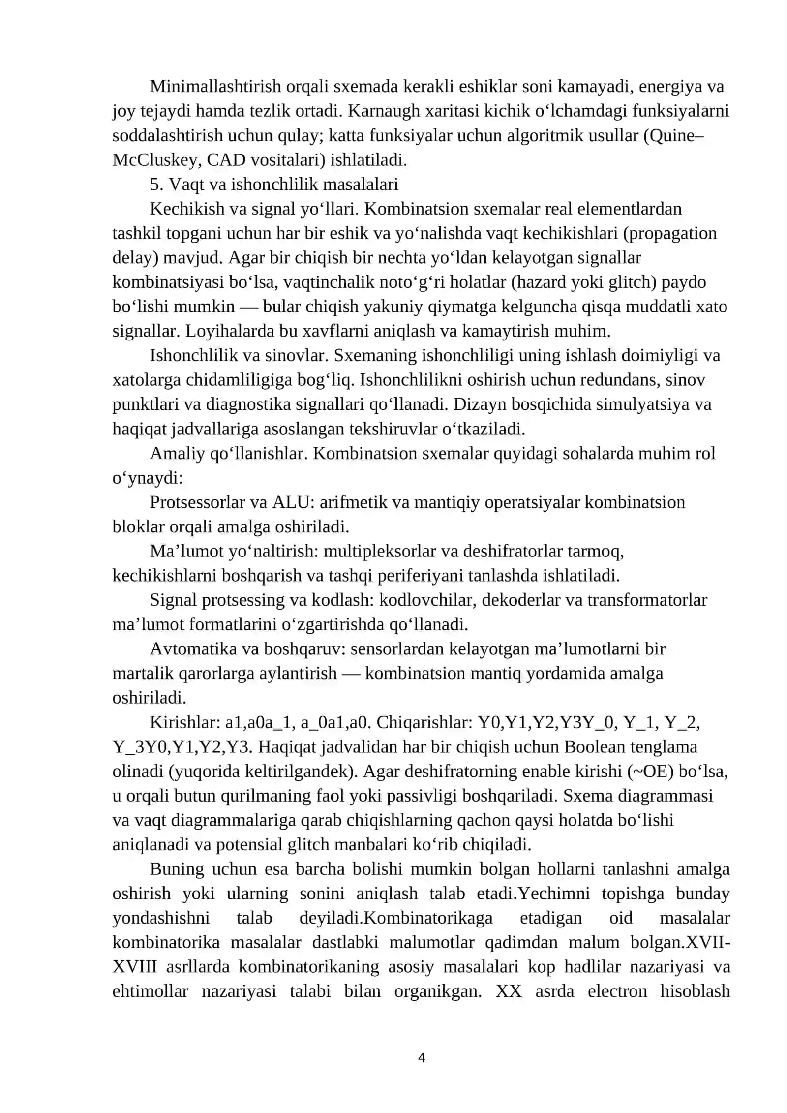Kombinatsion sxemalarning analizi va mantiqiy tavsifi 4