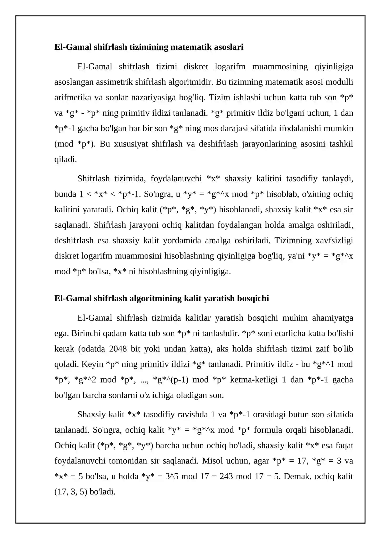 El-Gamal shifrlash tizimining matematik modeli 4