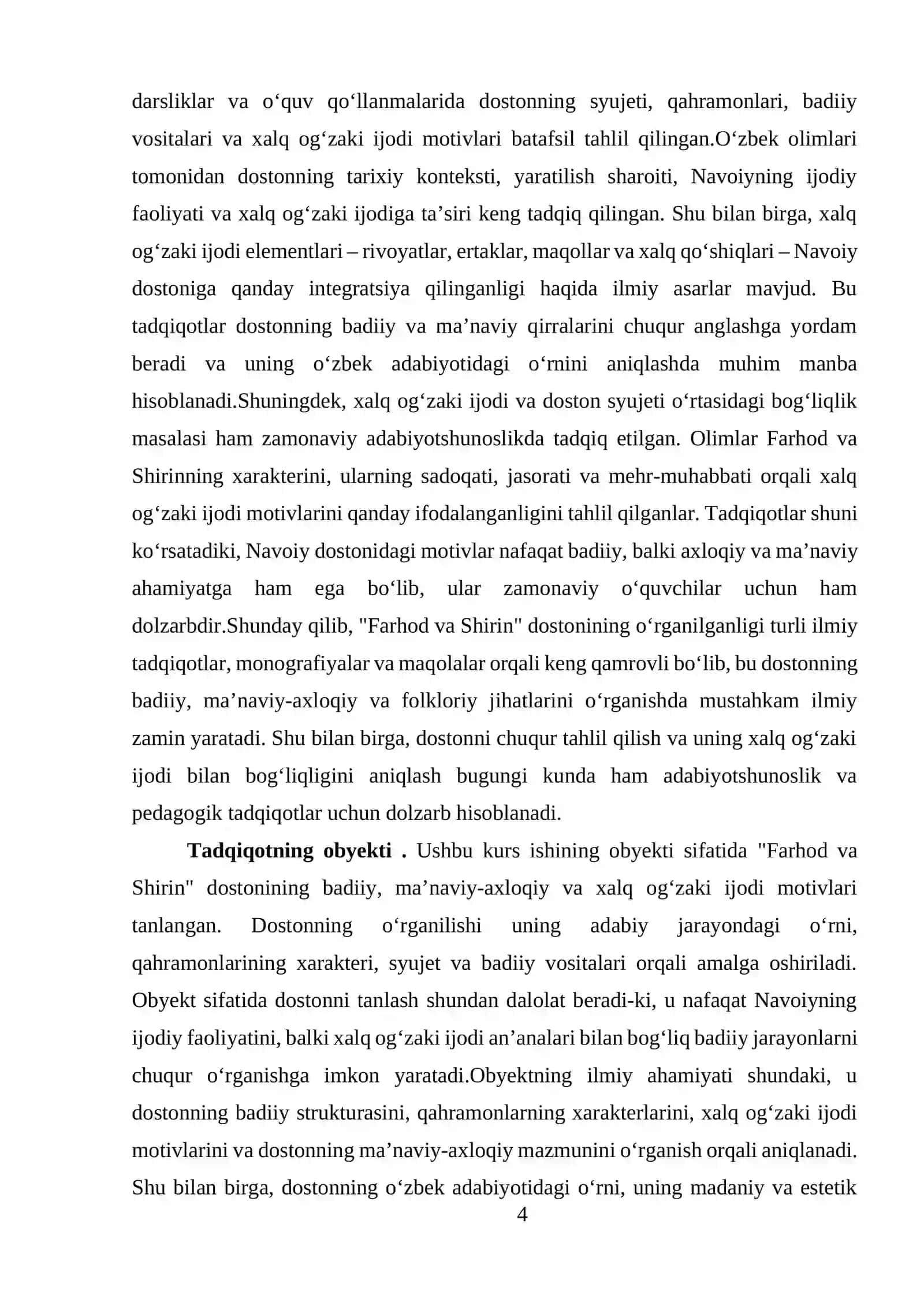 Farhod va Shirin dostonida xalq og'zaki ijodi motivlari mavzusida tayyor kurs ishi 4