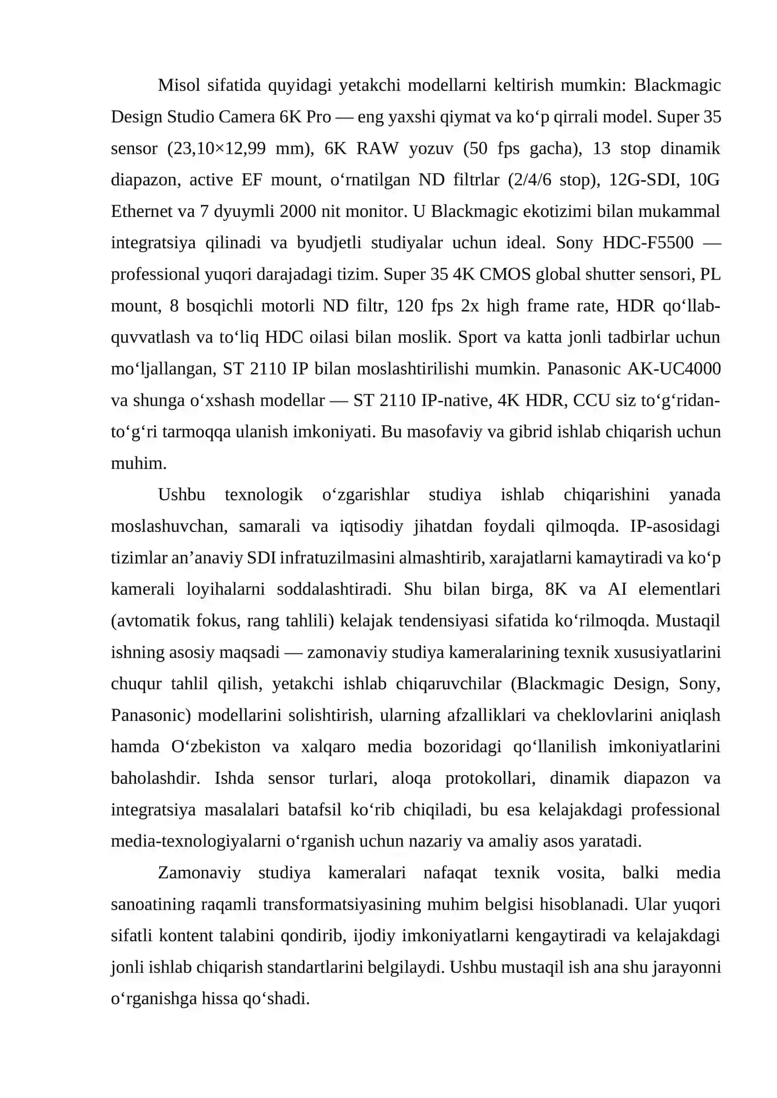 Zamonaviy studiya kameralari va ularning texnik xususiyatlari 4