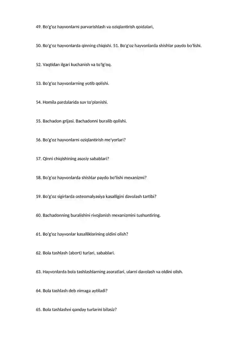 Veterinariya akusherligi fanidagi savollar 4
