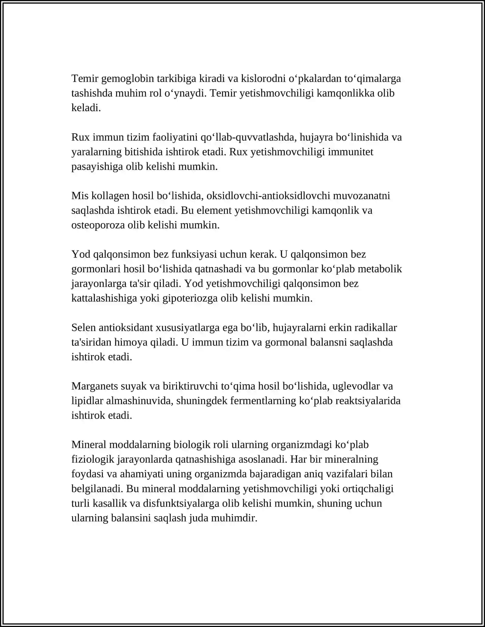 MINERAL MODDALAR VA VITAMINLARNING BIOLOGIK ROLI VA ULARNING XOSSALARI 4