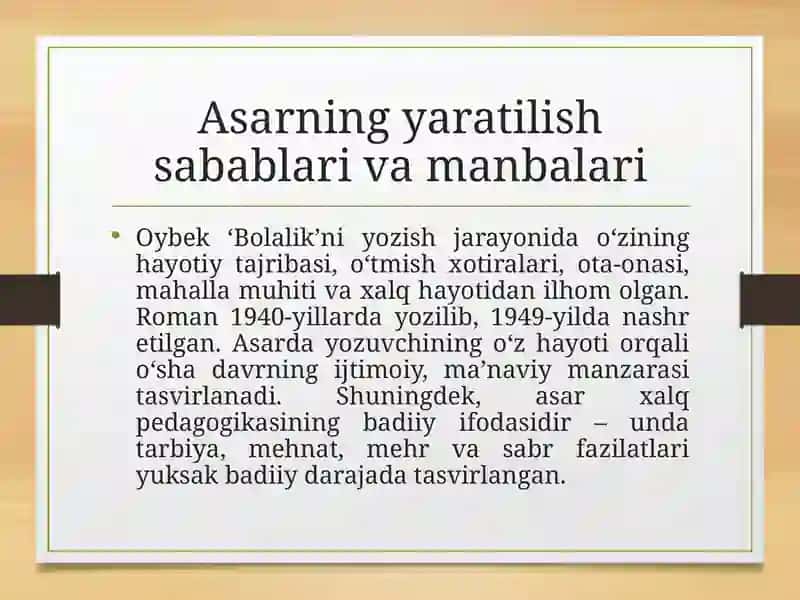 Oybekning “Bolalik” asari tahlili 4