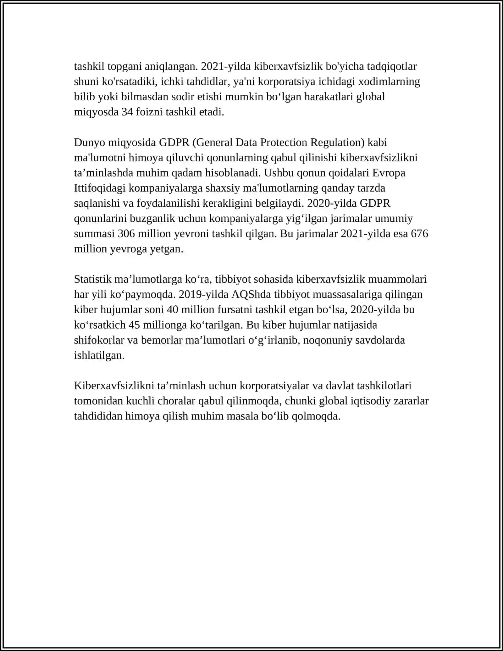 AXBOROT-KOMMUNIKATSIYA TEXNOLOGIYALARI XAVFSIZLIGIGA BO'LADIGAN TAHDIDLAR 4