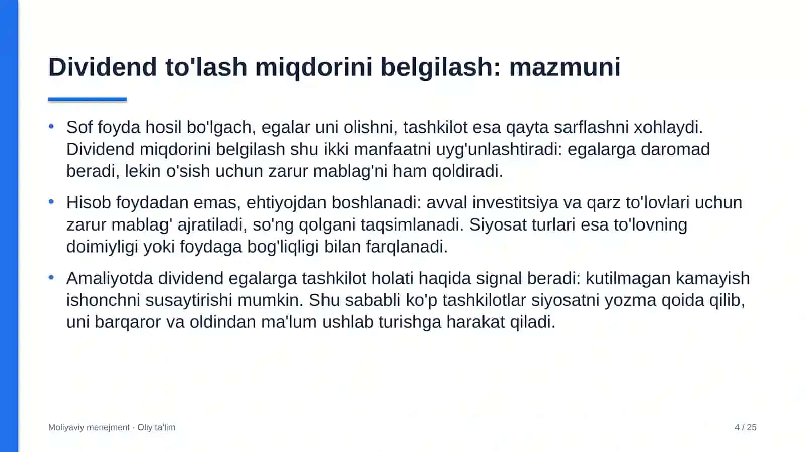 Konservatoriyalarda dividend to'lash miqdorini belgilash 4