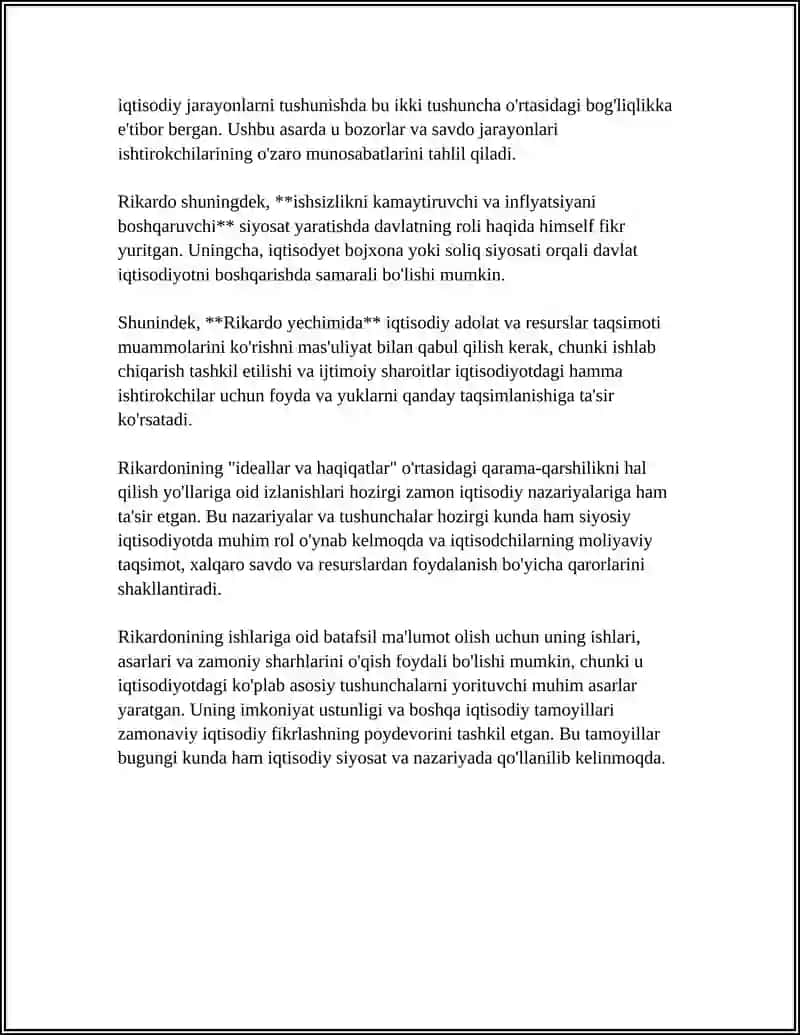 RIKARDONING”SIYOSIY IQTISOD VA SOLIQQA TORTISH”ASARI IQTISODIYOTNI YANA RIVOJLANISHI UCHUN AHAMIYATI 4