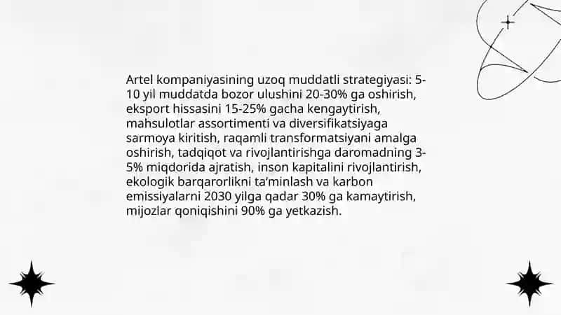 Artel kompaniyasining strategiyasi 4