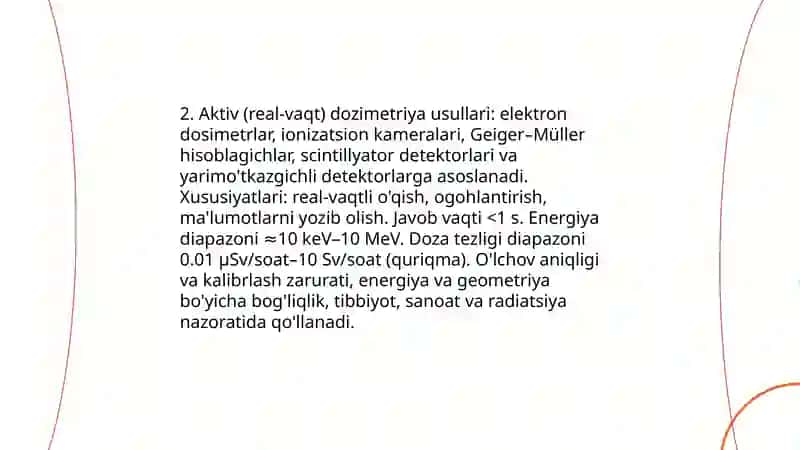 Dozimetriya metodlari. Dozimetrik asboblar tasnifi 4