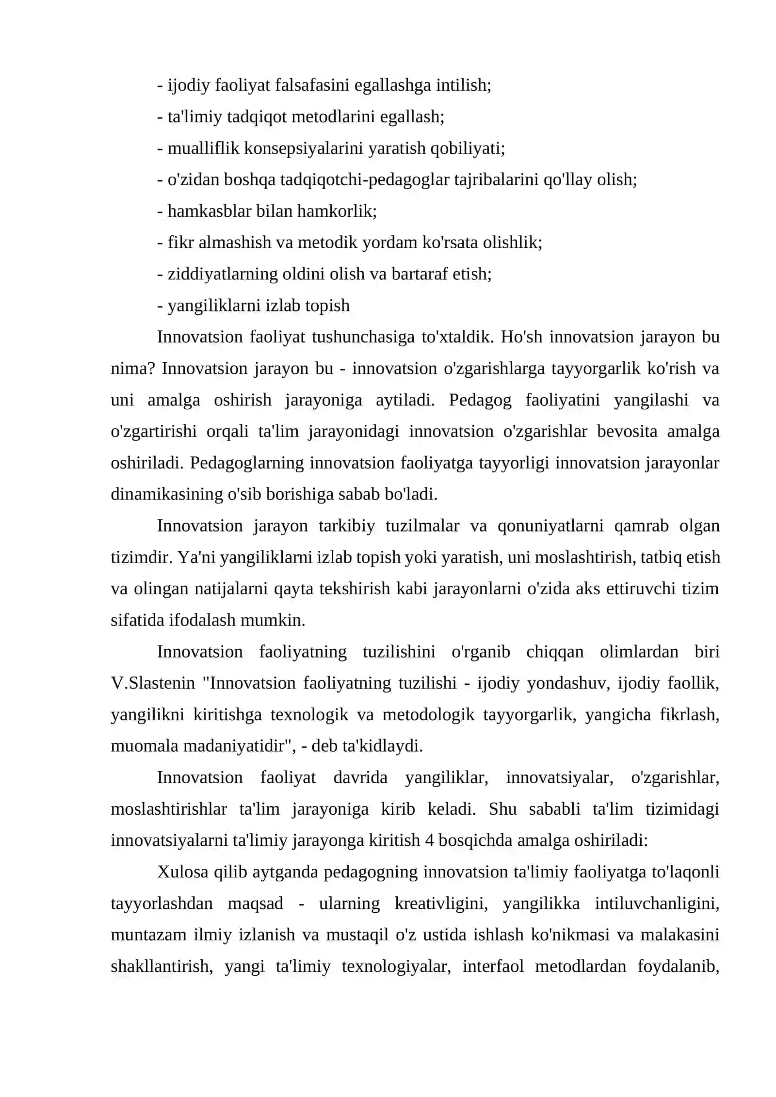 Pedagogik innovatsiyaning o'ziga xos xususiyatlari 4
