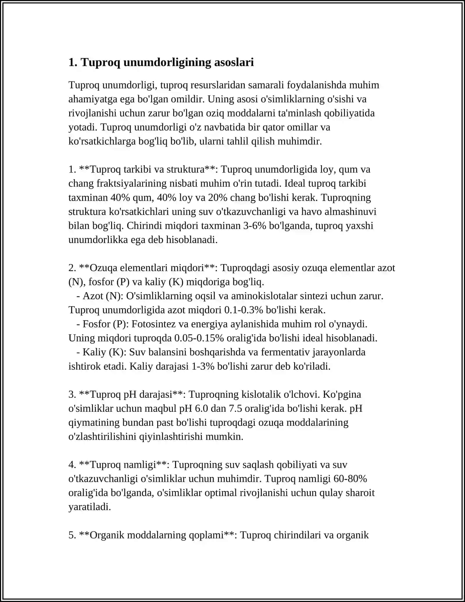 TUPROQ UNUMDORLIGI VA MADANIYATSIZ TUPROQ SURUKTURASI VA HAYDALMA QATLAMI TUZILISHI HAMDA ULARNI YAXSHILASH USULLARI 4
