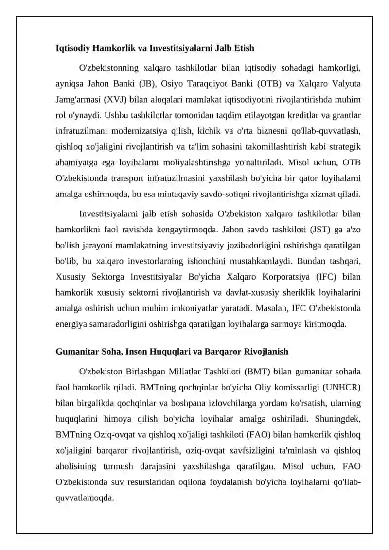 O'zbekistonning xalqaro tashkilotlar bilan hamkorlik aloqalari 4