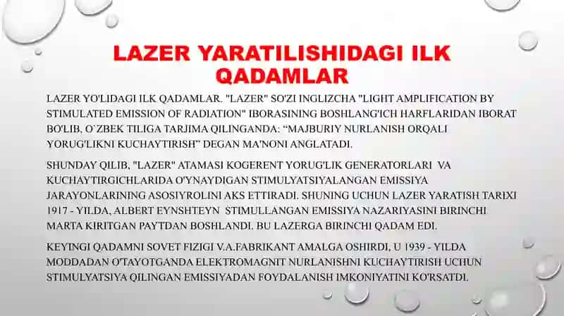 lazerlarning yaratilish tarixi va bosqichlari 4