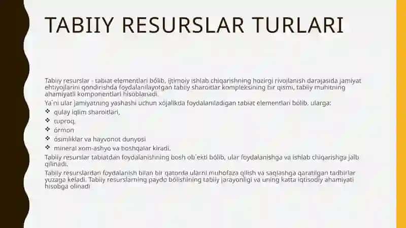 Tabiiy resurslar turlari va ulardan foydalanish 4