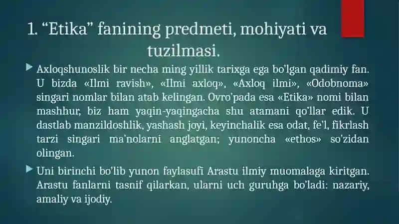 Etika fanidan mustaqil ish 4