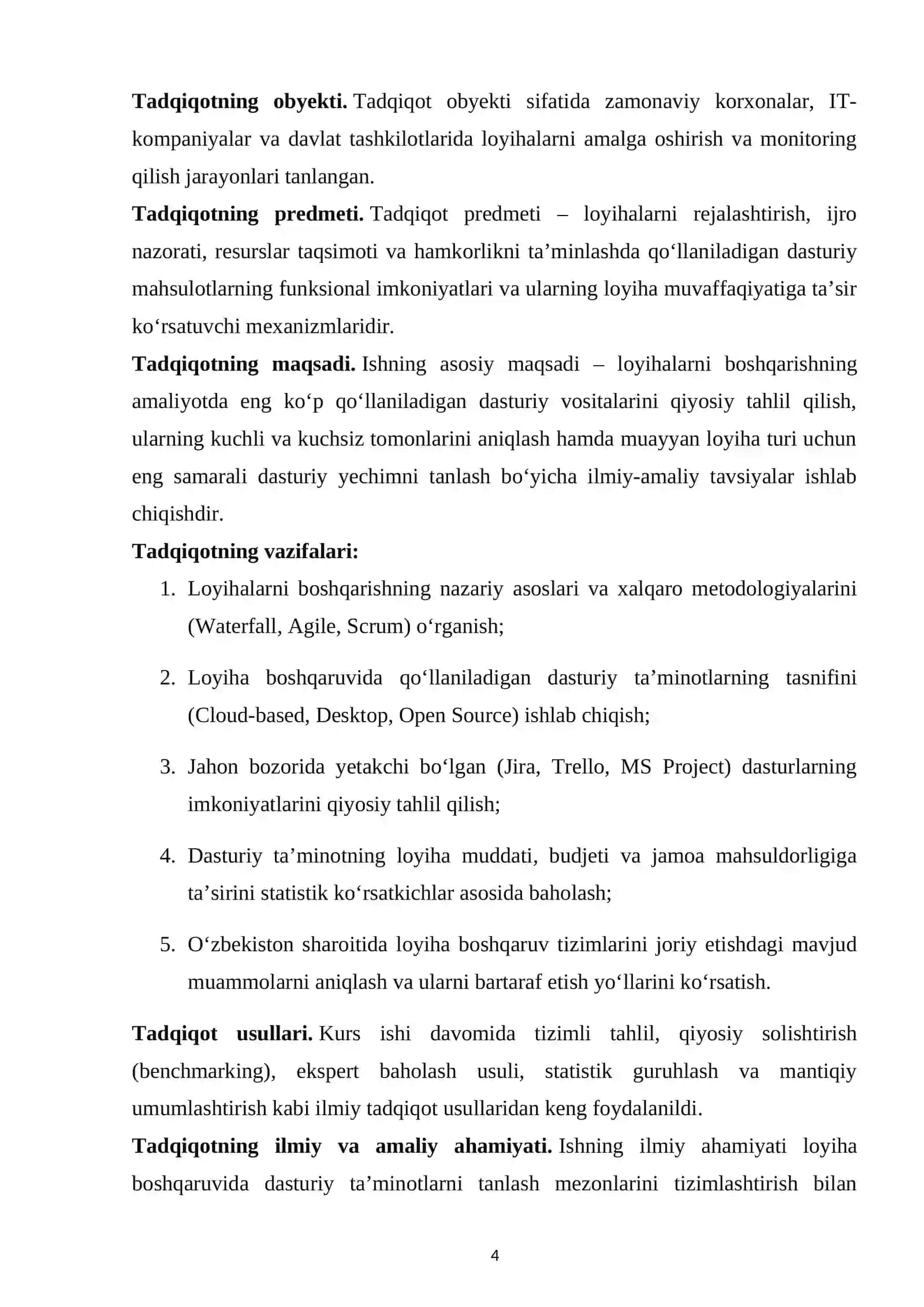 Loyihalarni Boshqarishning Amaliyotda Uchrayotgan Dasturi 4