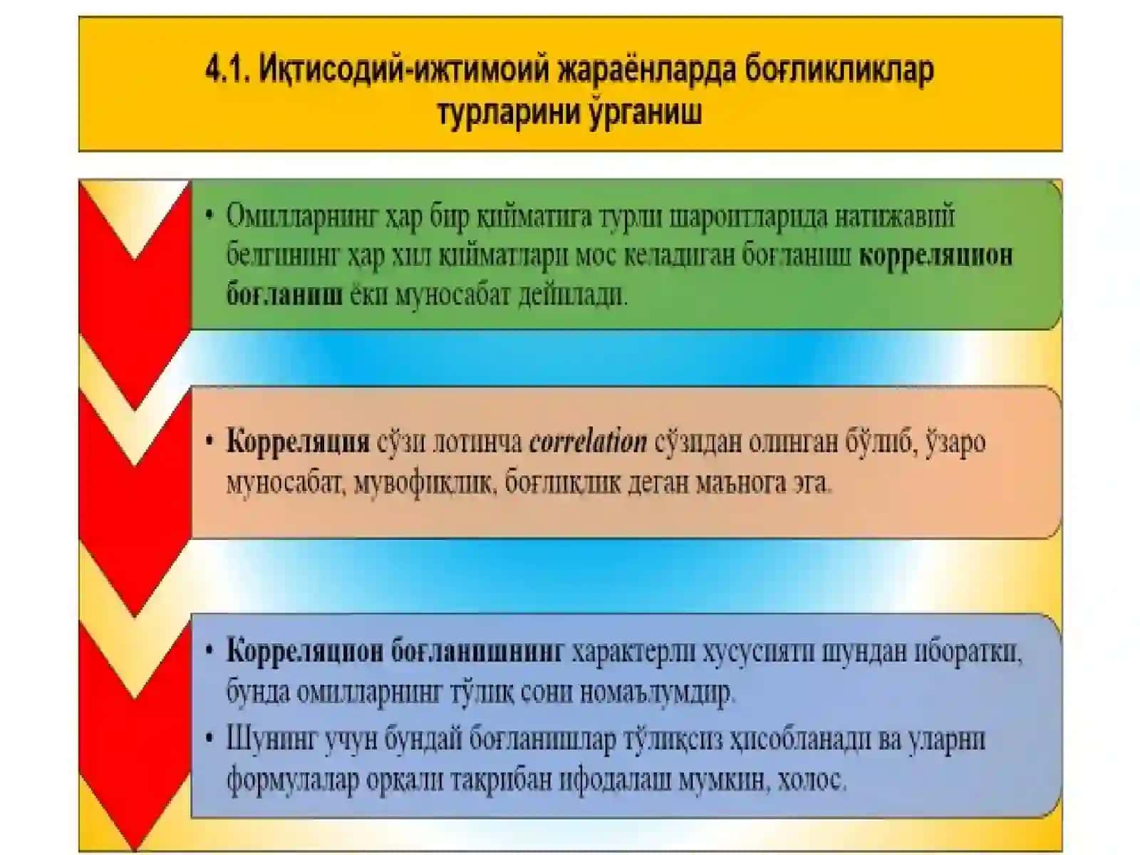 4-маьруза.ЖУФТ КОРРEЛЯСИОН-РEГРEССИОН ТАҲЛИЛ 4