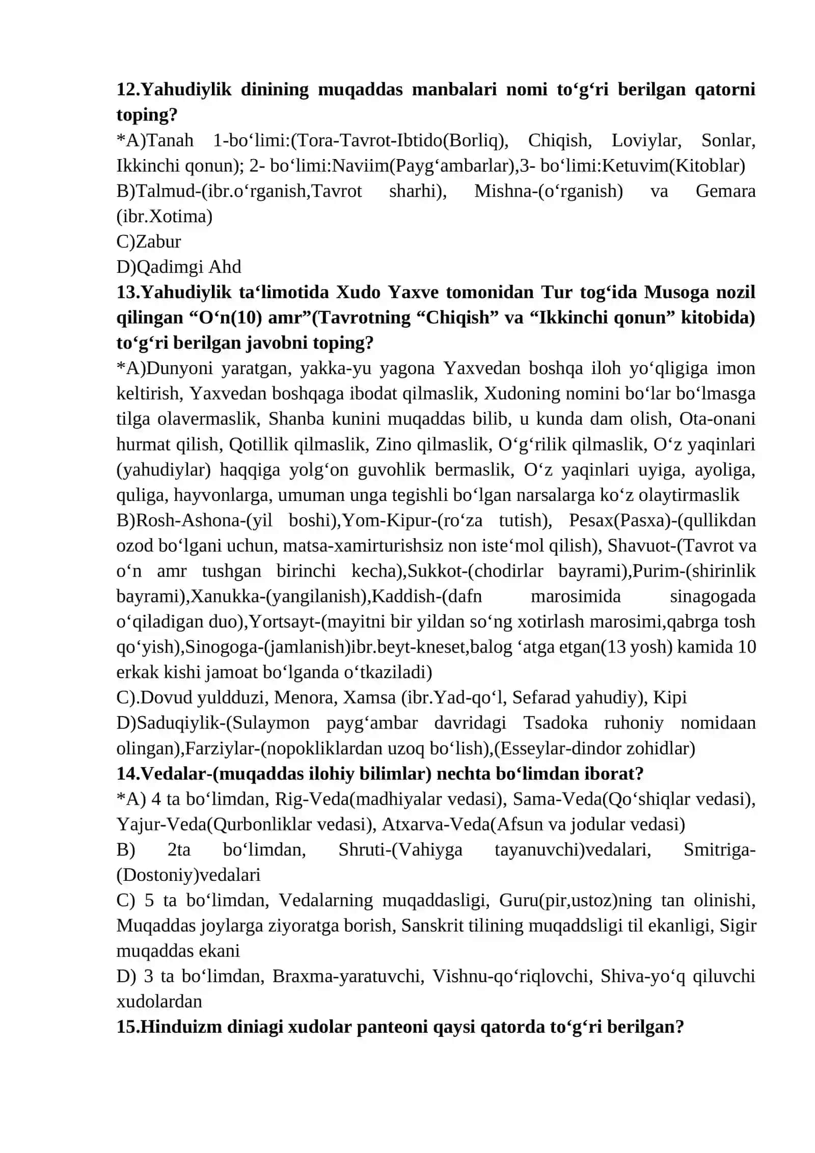 Dinshunoslik test yakuniy uchun 4