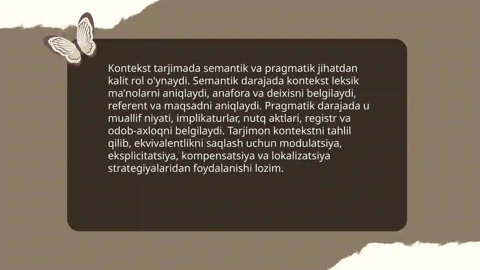 Kontekst, pragmatika va ekvivalentlik. Va ularning tarjimadagi ahamiyati 4