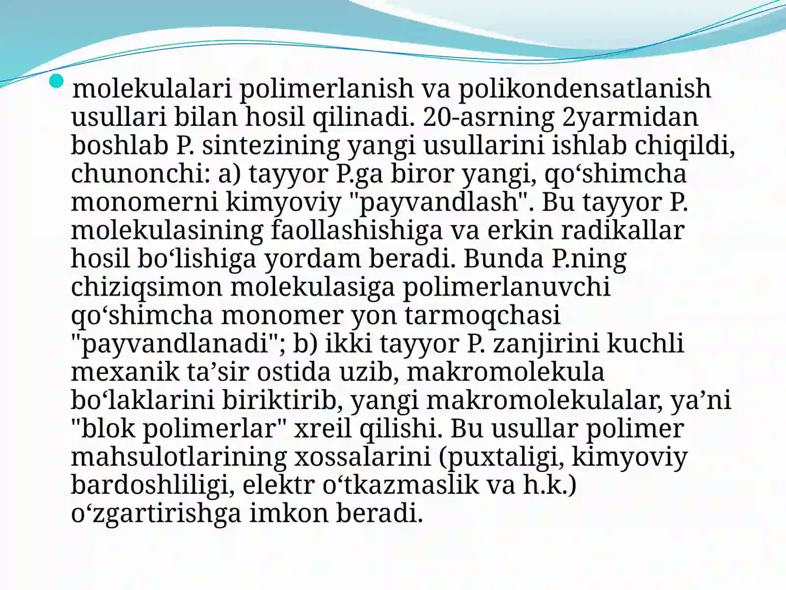 “POLIMERFIZIKASIVAKIMYO” SIFANIDANSLAYDTO’PLAMI 4