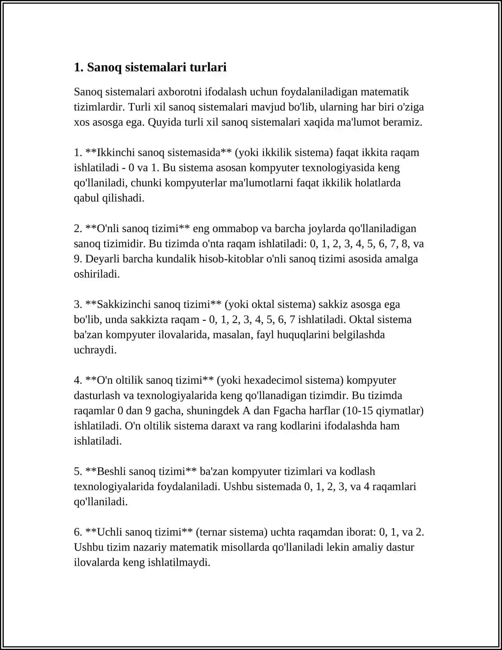 Sanoq sistemalari turlari 4