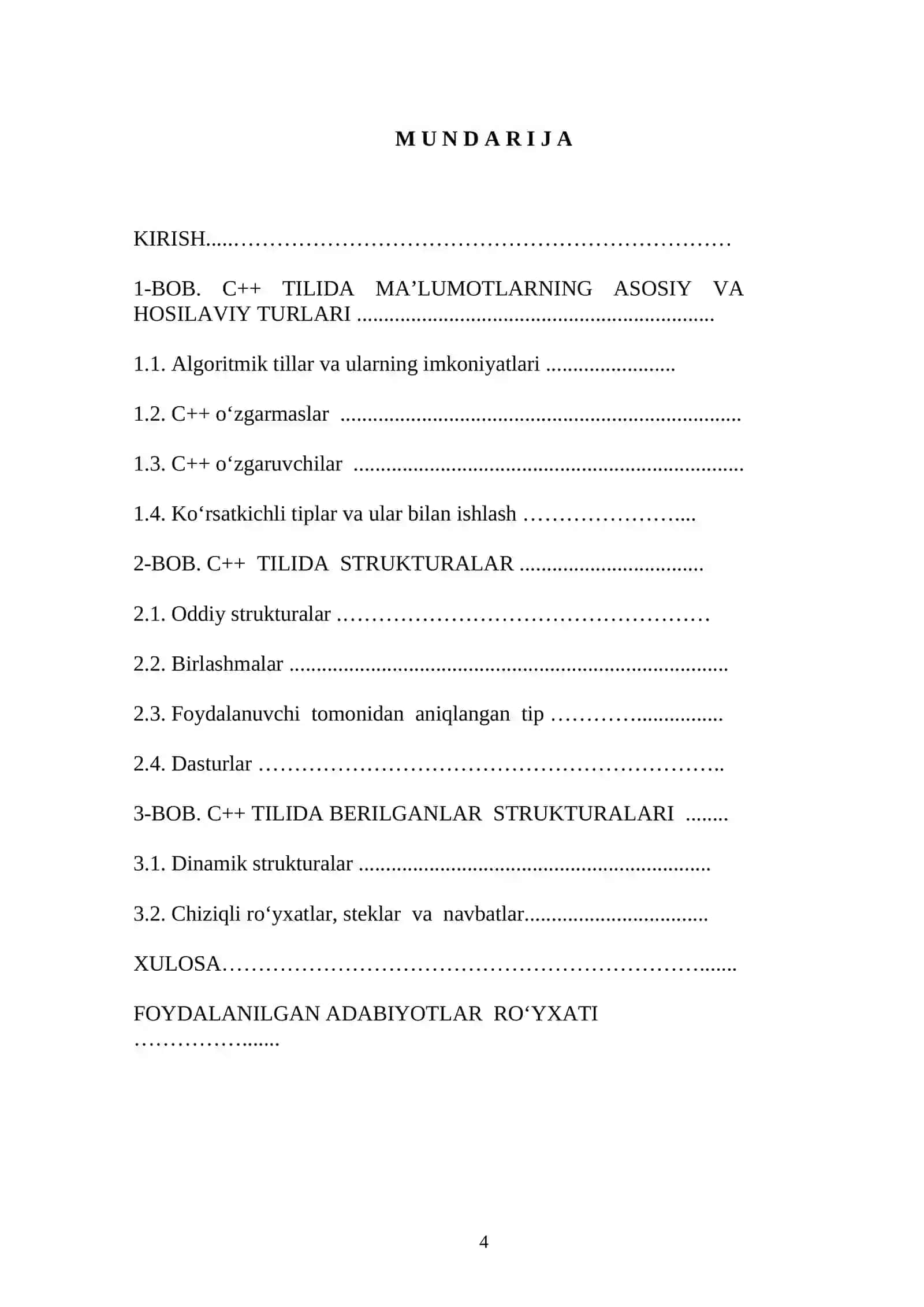 C++ tilida aralash tipli ma’lumotlar bilan ishlash mavzusida 4