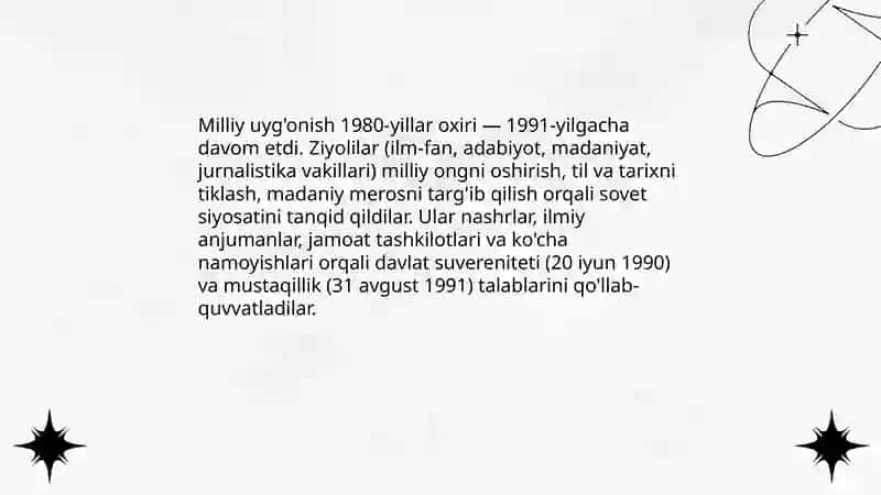 Mustaqillikka erishish arafasida. O'zbekistondagi ijtimoiy-siyosiy jarayonlar 4