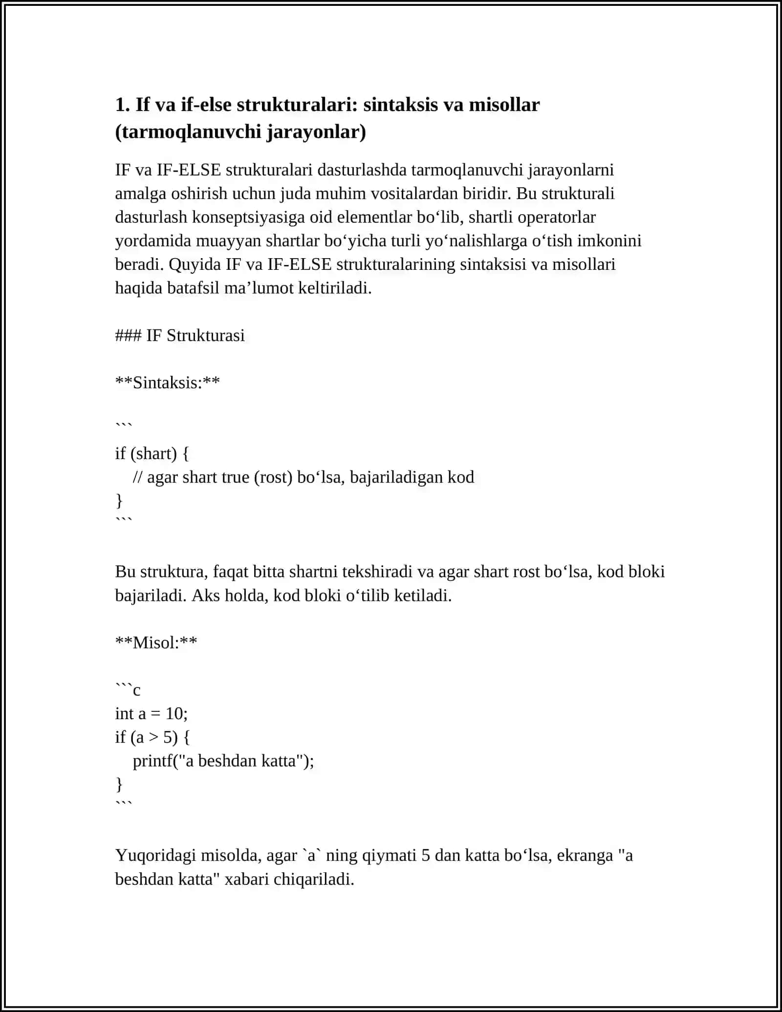 IF va IF-ELSE strukturalari: sintaksis va misollar 4