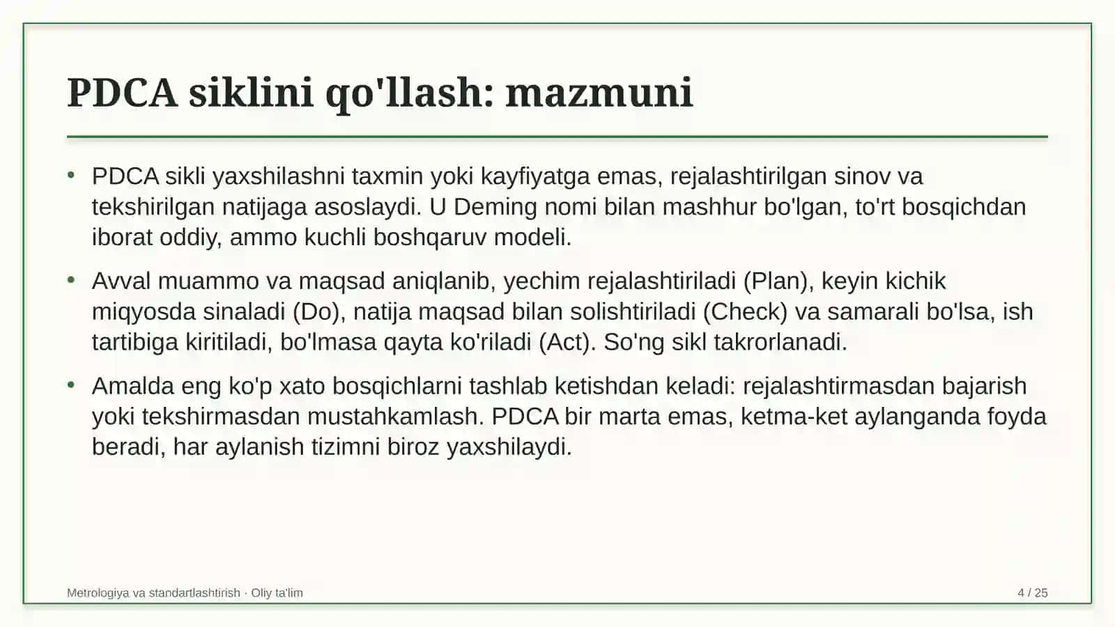 Bioenergetikada PDCA siklini qo'llash 4