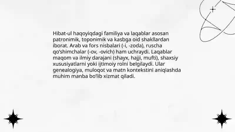 "Hibat-ul haqoyiq"dagi onomastika 4