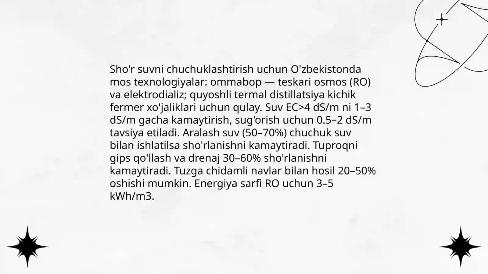 O'zbekiston sharoitida sho'r suvlarni chuchuklashtirish g'oyasini yaratish 4