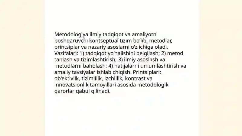 Metod, metodologiya va metodika tushunchalari 4