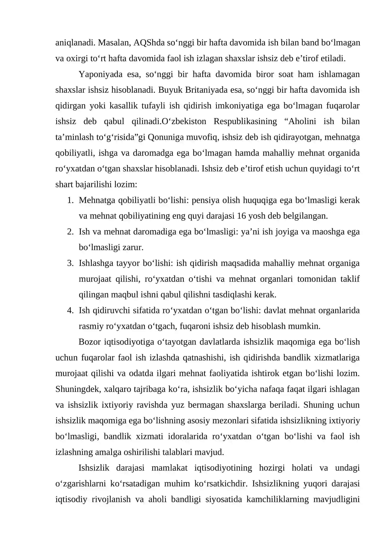 Ishsizlik: Mazmuni, Mezonlari va Ko‘rsatkichlari 4
