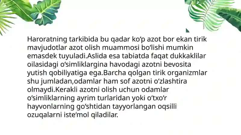Azotning o‘simliklar hayotidagi ahamiyati 4