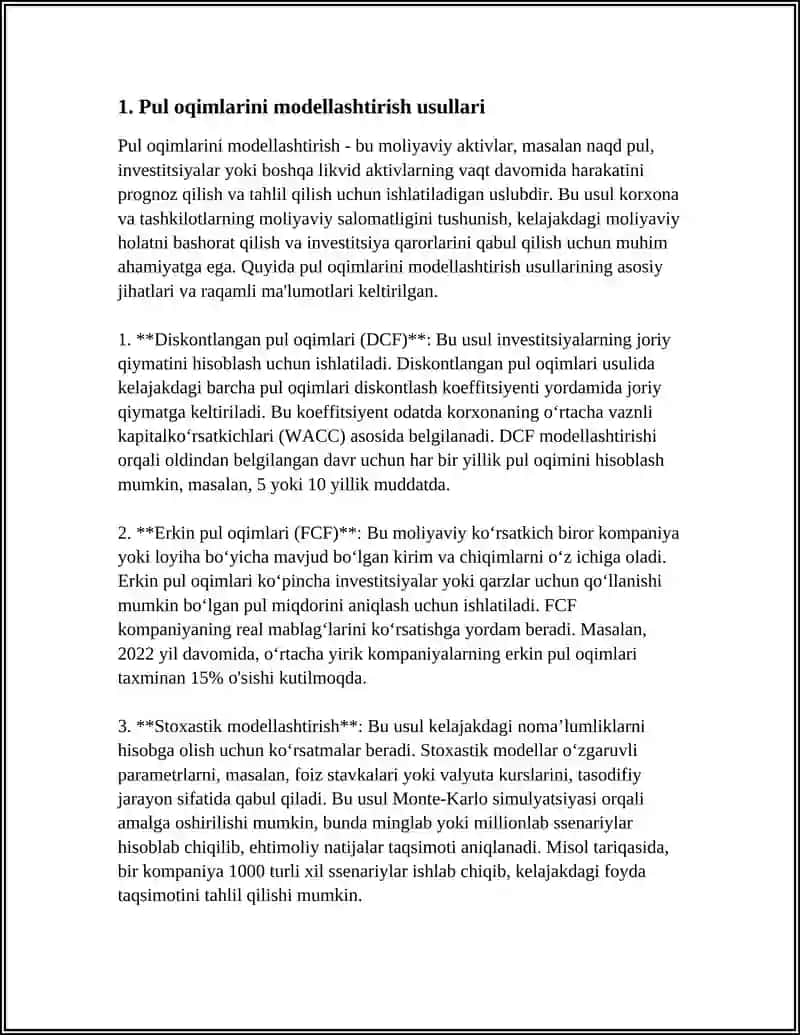 Pul oqimlarini modellashtirish usullari 4