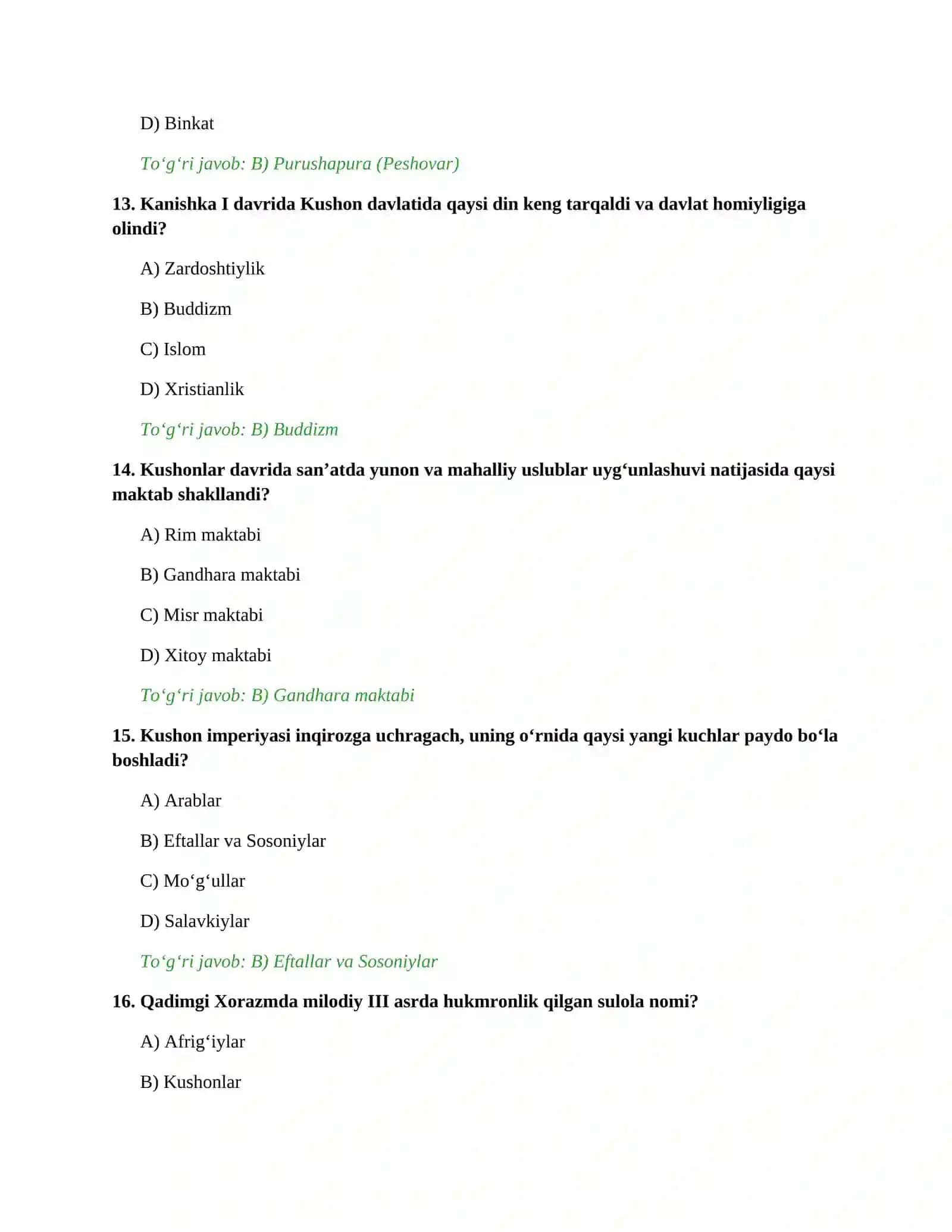 6-sinf Tarix fanidan DTMga tushadigan savollar toʻplami 4