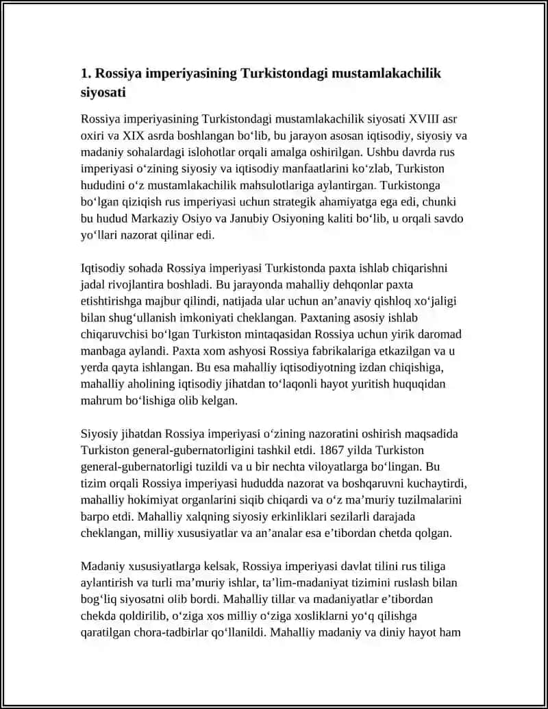 TURKISTON ROSSIYA IMPERIYASI MUSTAMLAKACHILIGI DAVRIDA MILLIY OZODLIK HARAKATI 4