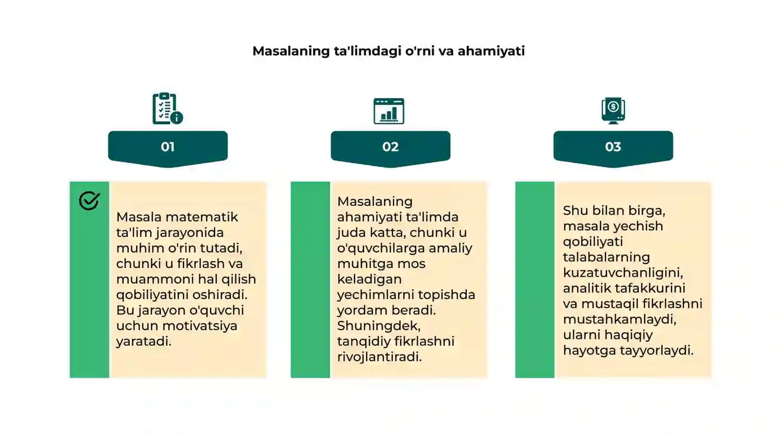 Matematik ta'lim jarayonida masalaning roli va o'rni 4